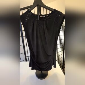 NWT New York & Company Women's Chic Black Lace Sleeve Blouse ~ Size Medium